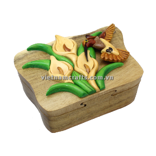 Wholesale Intarsia Wooden Puzzle Box Hummingbird IB77 - Vietnam 